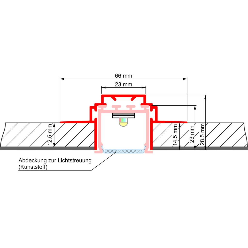Lineares Aluprofil M 28, 2m lang, Montage- / Halte- Profil für das M24 Aluprofil