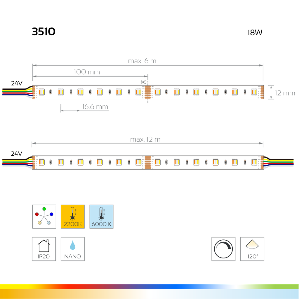 LED-Lichtband Color & Ambience, 24V, 18W, 12mm breit - RGB & CCT (5in1)